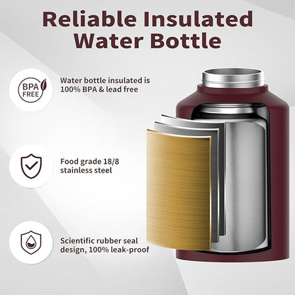 WATERSY 1 Gallon Water Bottle Insulated(Cold for 48 Hrs),BPA Free&Leak Proof,128oz Stainless Steel Water Jug,Big thermo,Large Water Bottle with Handle for Gym,Hiking,Camping&Travel,Brick Red