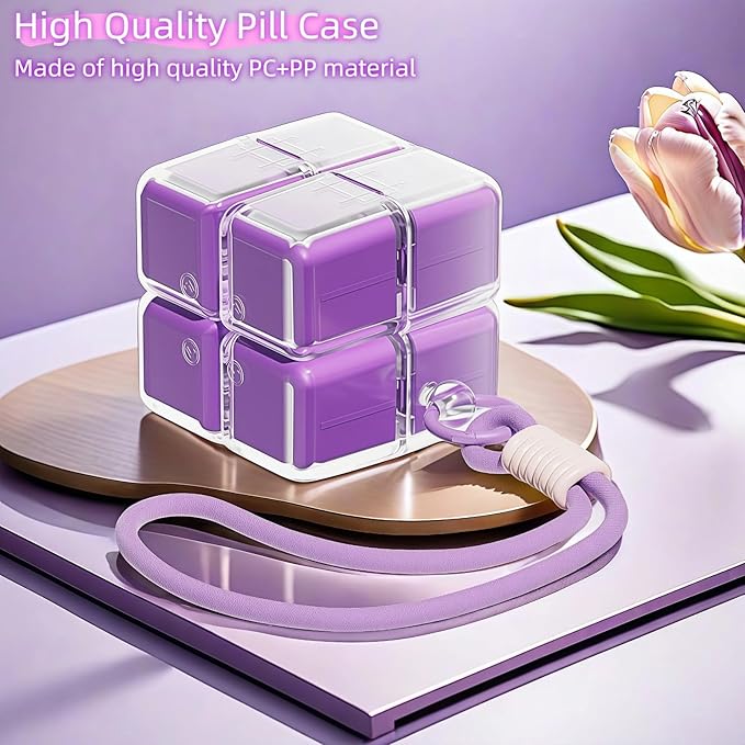 Weekly Pill Organizer, Travel 7 Day Pill Box Case with Magnetic Design, Easy Open Pill Container for 8 Compartments Portable Pill Case Medicine Holder for Vitamins Medication (Purple)