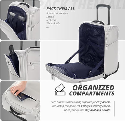 Verage Under Seat Luggage with Wheels, Softside Expanable Small Suitcase Carry On Luggage Bags for Airlines Airplanes Short Trip Men Women (Cloud Gray, 16-Inch Rolling Underseat)