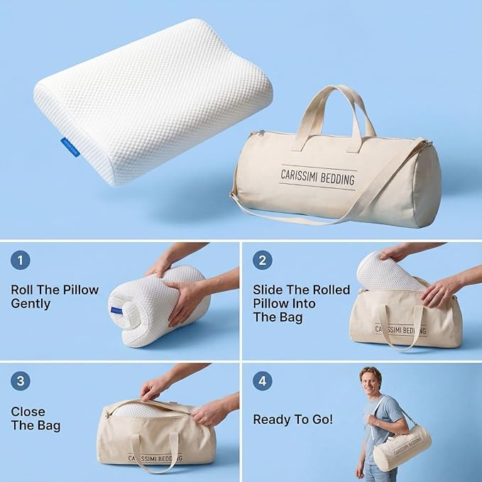 Original Contour Memory Foam Pillow with Bag – Ergonomic Cervical Neck Pillow for Side and Back Sleepers – Neck Alignment and Shoulder Support Design