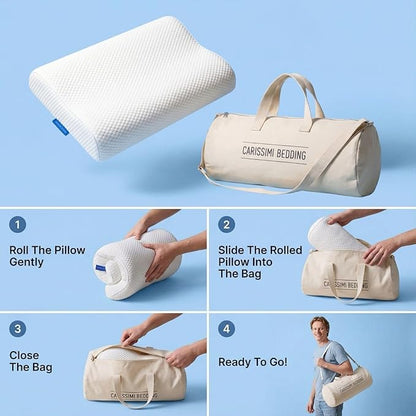 Original Contour Memory Foam Pillow with Bag – Ergonomic Cervical Neck Pillow for Side and Back Sleepers – Neck Alignment and Shoulder Support Design