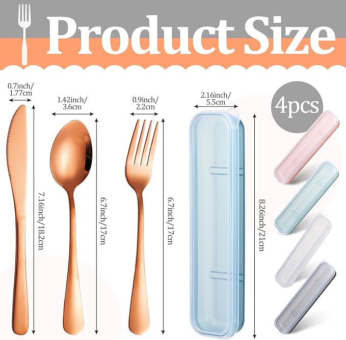 Yinkin 4 Pack Portable Travel Utensils Set with Case Reusable Stainless Steel Silverware Flatware Camping Cutlery Include Fork Spoon Knife for Work School Dishwasher Safe(Clear Series)