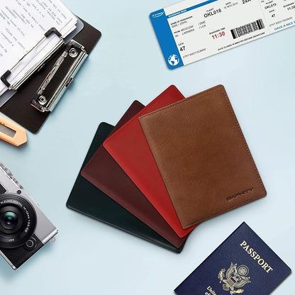 Premium Leather Passport Holder for Travel - RFID Blocking Passport Wallet for Men & Women, Passport Cover with Card Slots, ID Window - Business Travel, Airport Security, Gift for Travelers
