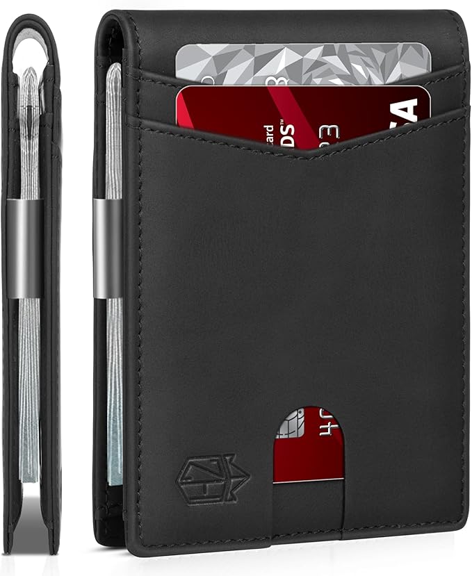 Zitahli Money Clip Wallets for Men,Slim Bifold Wallet 10-12 Cards, Mens Leather Wallet with ID Window,RFID Blocking Thin Minimalist Credit Card Holder,Gifts for Him
