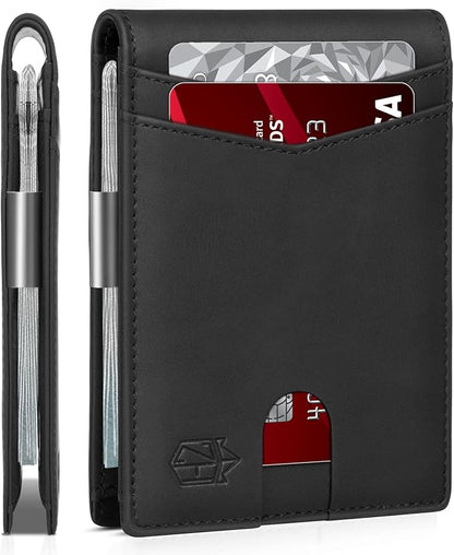 Zitahli Money Clip Wallets for Men,Slim Bifold Wallet 10-12 Cards, Mens Leather Wallet with ID Window,RFID Blocking Thin Minimalist Credit Card Holder,Gifts for Him