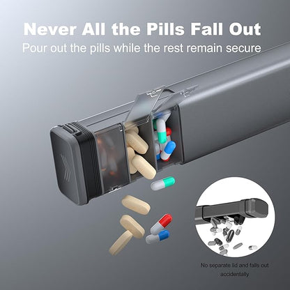 7 Day Weekly Metal Pill Organizer Travel, Kursoaya Premium Aluminum Daily Pill Box, Cute Portable Pill Case, Large Capacity Pill Holder for Supplements, Pills, Vitamins, Medicine (Steel Grey)