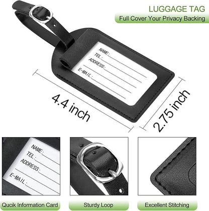 Passport Holder With Luggage Tag Cover Wallet RFID Blocking Leather Case Travel Essentials Accessories Travel Must Have(114#Black)