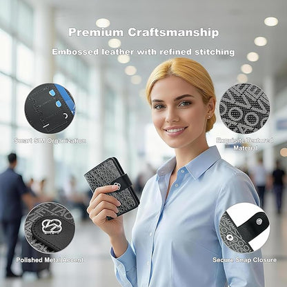 Passport Holder for Travel, RFID Blocking Leather Airtag Wallet for Women Men, Large Passport Cover Essentials Gift, Tickets, Cash, Photo, Sim Card Pen Slot - Black