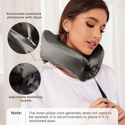 THXSILK 100% Mulberry Silk Neck Pillow for Traveling, Pure Memory Foam Travel Pillow for Airplanes, Travel Neck Pillow for Sleeping, Head and Neck Support, Includes Storage Bag (Charcoal)