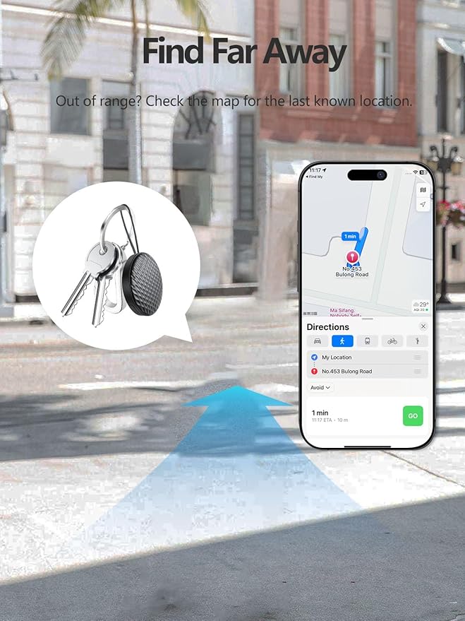 Smart Tracker Tags Works with Apple Find My (iOS Only), Luggage Tracker Tag Keys Finder Item Locator for Wallet, Vehicles, Backpack, Suitcases (Black, 1 Pack)