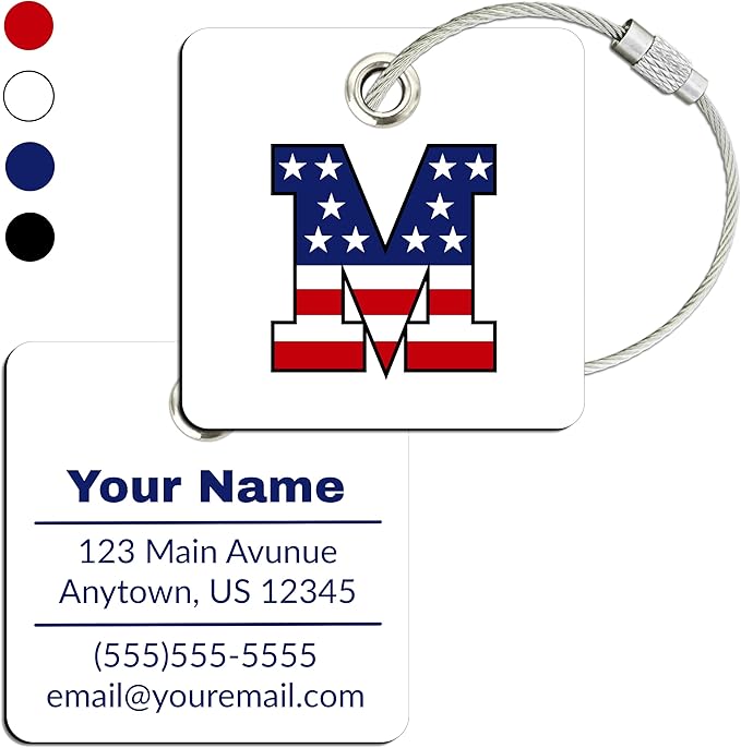 USA Initial Luggage Tag | 10 Pack | Personalized Luggage Tags for Suitcases | Choose Monogram Letter | Custom Fonts & Colors | Choose Tag Color