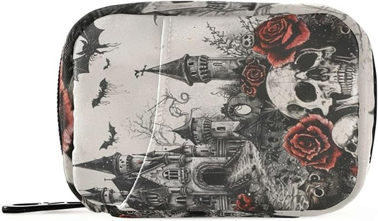 Pill Organizer Box Case Weekly Travel Pill Container Holder 7Day Cute Vitamin Organizer Dispenser Sorter Planner Storage Small Compact Halloween Castle Skull Rose Bat05