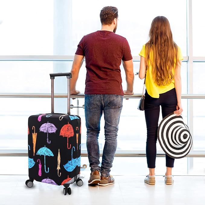 Travel Luggage Sleeve Cover Anti Scratch Dust Proof Suitcase Cover Protector Fits 23-26 Inch Luggage (M, Black,Umbrella)