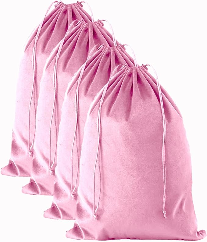 FantasyLife Shoe Bags for Travel, Washable Dust Bags for Storage & Packing, Flannel Shoe Pouch with Drawstring Closure for Purses, Handbags, Shoes & Toys (4, Parfait Pink)