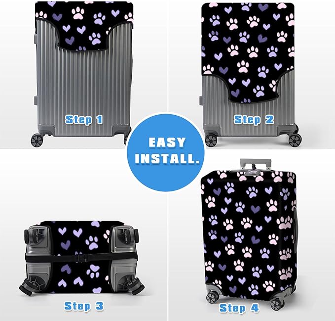 Luggage Cover Protector for 30-32 Inch Suitcases, TSA Approved Elastic Travel Suitcase Covers, Anti-Scratch Washable Luggage Sleeve for Carry On & Checked Bags, Dog Paw Prints 02