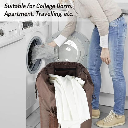 Large Laundry Backpack Bag with Detergent Holder and Adjustable Shoulder Straps, Clothes Laundry Backpack for College, Travel, Apartment, Laundromat, Dorm Room (Brown)