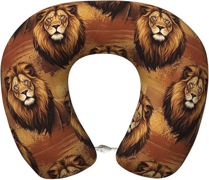 Neck Support Pillow, Comfortable Memory Foam Car/Flight/Airplane Chin Pillows U Shaped Cushion for Office Travel Sleeping Lions Animal King