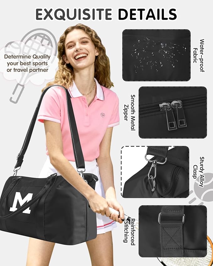 Initial Travel Duffel Bag Sports Gym Bag for Boys Teen Birthday Gifts,Black Personalized Weekender Bag Carry On Tote Bags for Men,Waterproof Overnight Luggage Bag Airplane Travel Essentials(Letter M)