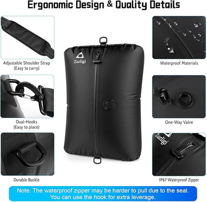 Zurligi Vacuum Bags for Travel with Pump, Vacuum Compression Bag with Adjustable Shoulder Strap, IP67 Reusable Vacuum Packing Cubes for Luggage, Backpack, Suitcase, Yoga, Swim, Beach