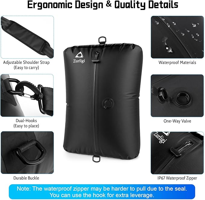 Zurligi Vacuum Bags for Travel with Pump, Vacuum Compression Bag with Adjustable Shoulder Strap, IP67 Reusable Vacuum Packing Cubes for Luggage, Backpack, Suitcase, Yoga, Swim, Beach