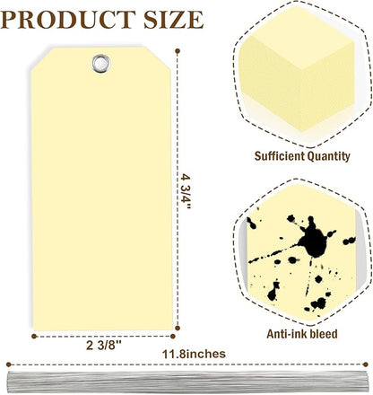 1000 pcs Paper Luggage Tags Ivory Paper Tags Shipping Tags with Wire 4 3/4" x 2 3/8" Blank Manila Hang Tags for Labeling White Labels with String Attached Wire Labels for Clothing Inventory