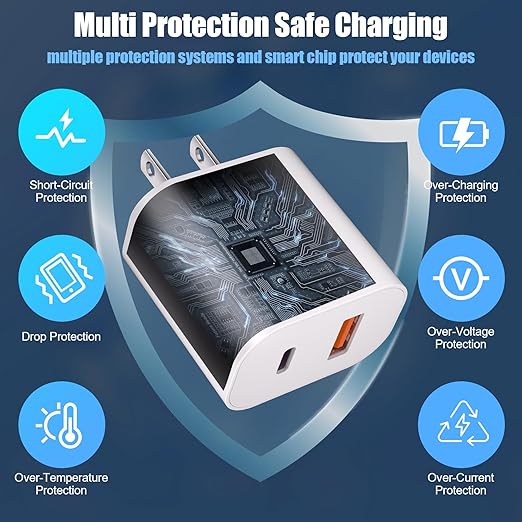 Dual Port USB A/C Charger for iPhone 17 16 Pro 10FT Woven USB C Fast Cable,2Pack Type C Charger Block USB C Nylon Braided Cable Cord for iPhone 17/17 ProMax/17 Air,16/16 ProMax/16e,15 Pro Max/15 Plus