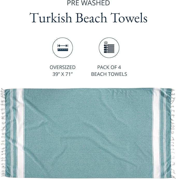 LANE LINEN Oversized Beach Towel - Beach Towels 4 Pack, Pre-Washed Pool Towel, Extra Large Beach Towel, Quick Dry & Sand Free, Lightweight Travel Towel, 39"x71" - Hunter Green