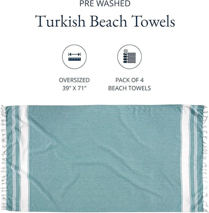 LANE LINEN Oversized Beach Towel - Beach Towels 4 Pack, Pre-Washed Pool Towel, Extra Large Beach Towel, Quick Dry & Sand Free, Lightweight Travel Towel, 39"x71" - Hunter Green