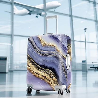 FOREVER QUEEN Luxury Golden Purple Marble Luggage Cover Suitcase Protector Suitcase Cover Anti-Scratch,Stretchable Bag Cover Washable Durable Polyester