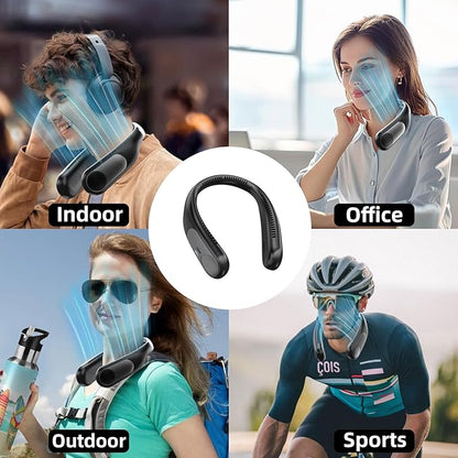 Portable Neck Fan,Personal Wearable Bladeless Fan,LED Display,4-Speeds,6000mAh USB Rechargeable,360° Strong Cooling Wind,Hands Free,Long Lasting,Birthday Gifts for Men Women Dad Mom (Black)