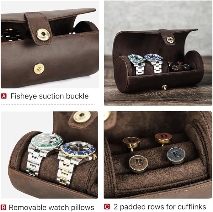 CONTACTS Genuine Leather Watch Case Cufflink Box with Pad Tie Case Travel Multifunction Jewelry Accessories Organizer Storage Roll