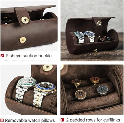 CONTACTS Genuine Leather Watch Case Cufflink Box with Pad Tie Case Travel Multifunction Jewelry Accessories Organizer Storage Roll