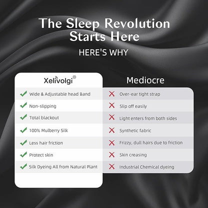 Silk Sleep Mask for Women and Men, Side Sleeper, 22 Momme Pure Mulberry Silk Total Blackout 100% Mulberry Eye Mask with Adjustable Headband Full Size, Eye Masks for Sleeping and Travel