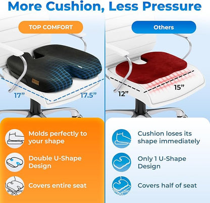 Seat Cushion, BodySync™ Technology with Non-Slip Gel & Memory Foam for Tailbone, Sciatica & Back Pain Relief, Office Chair Cushion, Car Seat Cushions for Driving (Black)