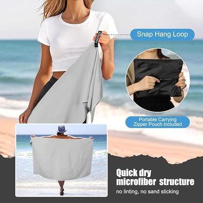 Quick Dry Travel Towel, 3 Sizes 1 Pack Camping Microfiber Towel, Lightweight Fast Drying Towels Set 60"x30", 30"x15", 15"x15" w/Bag for Gym, Beach, Hiking, Swimming, Grey