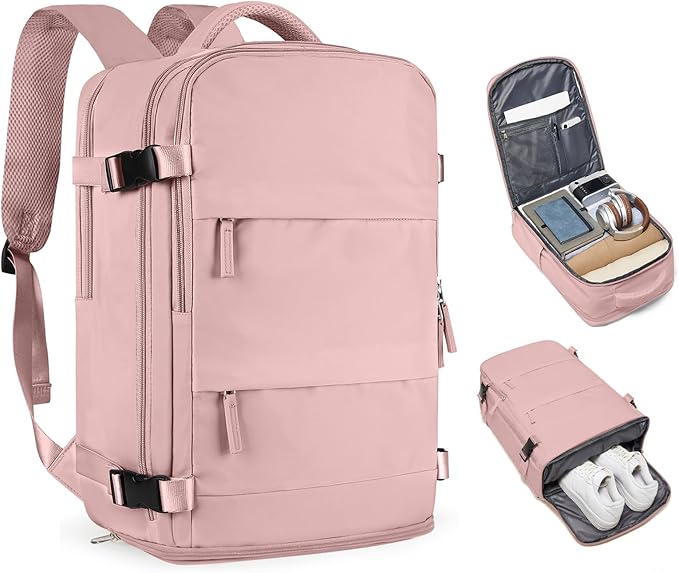 coofay Personal Item Travel Backpack for Women Airline Approved Carry on Backpack Flight Approved Waterproof Sports Luggage Backpack Casual Daypack Small Hiking Backpack Pink Backpack