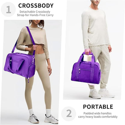 SeaRock 14 inch Small Gym Bag for Women & Men - Mini Duffle Bag Weekender & Overnight with Shoe Compartment Travel, Sports, Workout, for Purple