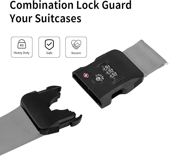 Luggage Straps, Silver TSA Approved Cross Luggage Strap Belt with Combination Lock for Suitcases, 1 Pack Adjustable Heavy Duty Cross Style Suitcase Straps with Name Tags for Travel