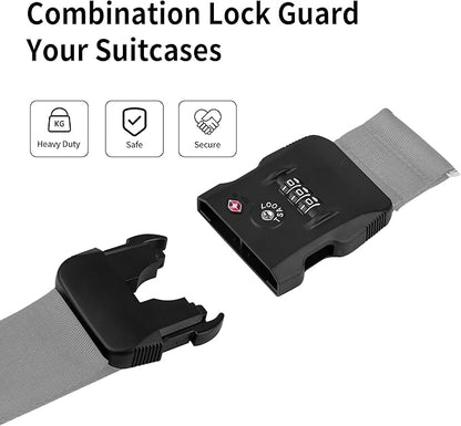 Luggage Straps, Silver TSA Approved Cross Luggage Strap Belt with Combination Lock for Suitcases, 1 Pack Adjustable Heavy Duty Cross Style Suitcase Straps with Name Tags for Travel