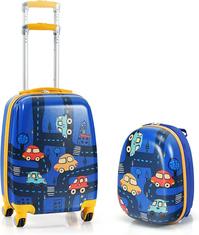 KOTEK Kids Carry On Luggage Set, 18" Hardside Rolling Suitcase with Spinner Wheels, Travel Rolling Luggage for Boys Girls (Car)…