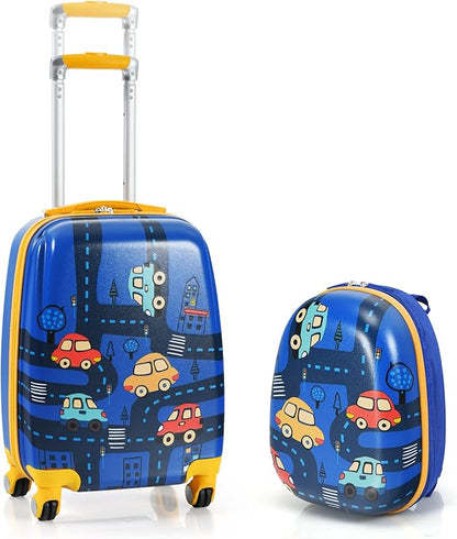 KOTEK Kids Carry On Luggage Set, 18" Hardside Rolling Suitcase with Spinner Wheels, Travel Rolling Luggage for Boys Girls (Car)…