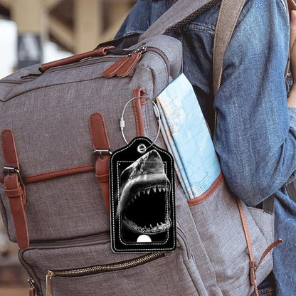 Funny PU Leather Luggage Tags 2-Pack Ocean Shark Mouth Cute Pattern Suitable for Suitcase Stainless Steel Loop and Address Card Essential for Cruise and Airport Travel for Men and Women