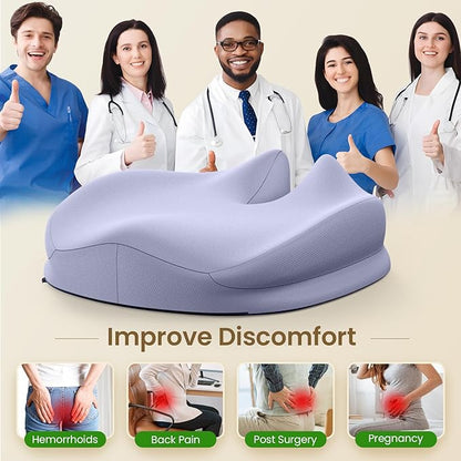 Benazcap Large Seat Cushion for Office Chair Memory Foam Coccyx Pain Relief Cushion Pillow for Back Support Non-Slip Seat Pad for Office Desk, Car Seat, Wheelchair, Sciatica-Blue