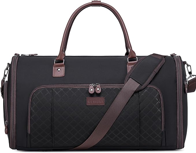 Garment Bag for Airplane Travel, Carry On Garment Duffle Bags for Women, 2 in 1 Travel Suit Bag with Shoes Compartment Carry on Bag Hanging Garment Bag Travel with Shoulder Strap,Black