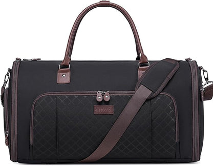Garment Bag for Airplane Travel, Carry On Garment Duffle Bags for Women, 2 in 1 Travel Suit Bag with Shoes Compartment Carry on Bag Hanging Garment Bag Travel with Shoulder Strap,Black