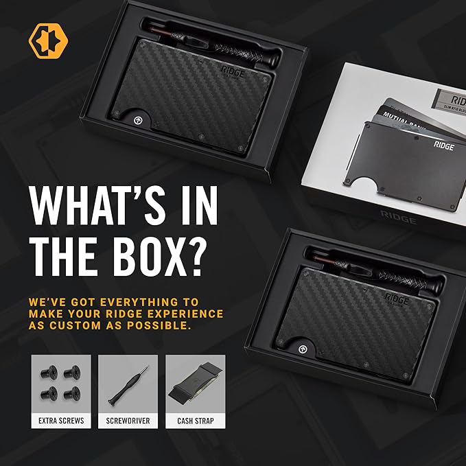 Ridge Wallet for Men - Slim Minimalist Compact Wallet and Card Holder, RFID Protected Front Pocket Wallets for Men with Integrated Cash Strap (Carbon Fiber 3K)