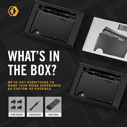 Ridge Wallet for Men - Slim Minimalist Compact Wallet and Card Holder, RFID Protected Front Pocket Wallets for Men with Integrated Cash Strap (Carbon Fiber 3K)