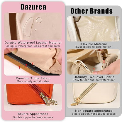 Personalized Travel Makeup Bag, Customized Large Capacity Cosmetic Bag with Printed Name Initials, PU Leather Toiletry Bag for Women, Wide Open Portable Pouch with Divider and Handle, Mothers Day Gift