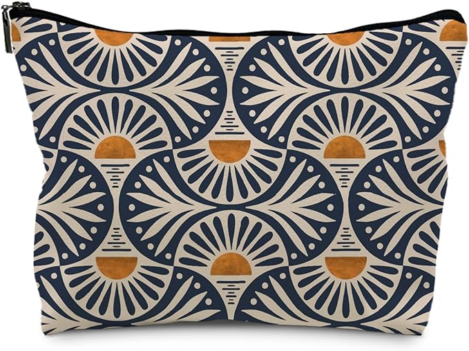 Boho Gifts for Women, Boho Orange Sunset Leaf Aesthetic Makeup Bag, Boho Makeup Bag for Women, Vintage Boho Sunrise Sunset Cosmetic Bags Toiletry Bag, Boho Beach Bag(PU)