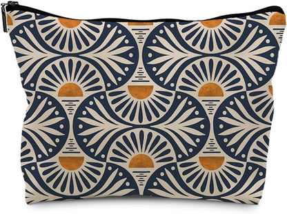 Boho Gifts for Women, Boho Orange Sunset Leaf Aesthetic Makeup Bag, Boho Makeup Bag for Women, Vintage Boho Sunrise Sunset Cosmetic Bags Toiletry Bag, Boho Beach Bag(PU)